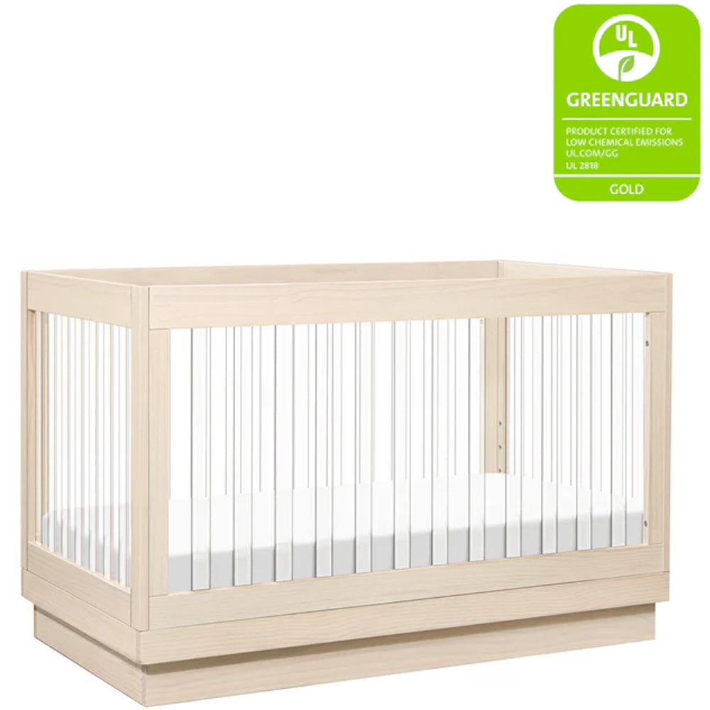 Clear acrylic slats and sustainable pine wood crib – eco-friendly baby furniture in Eagle Rock, Los Angeles