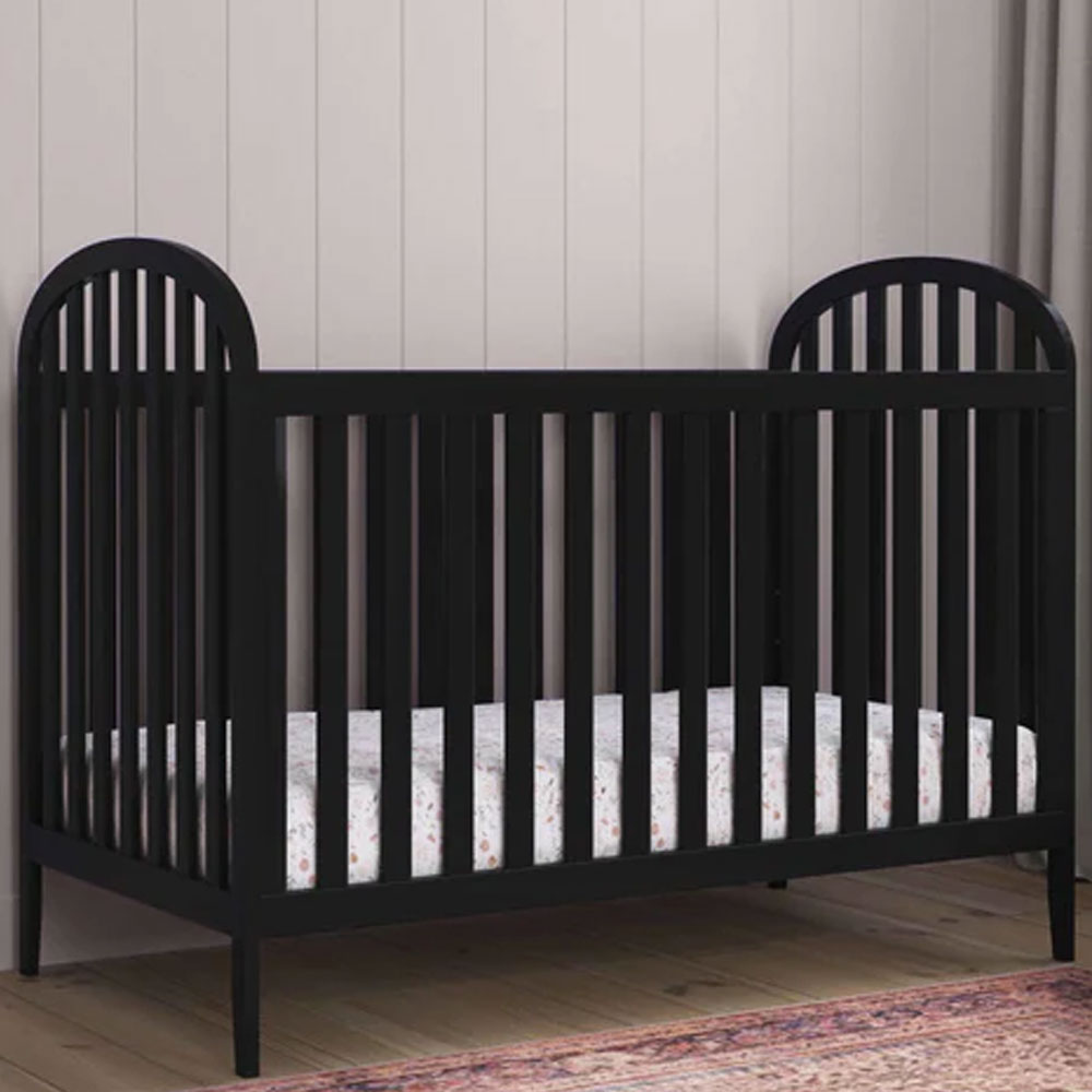 Black 3-in-1 convertible crib with adjustable mattress height – baby furniture in Los Angeles