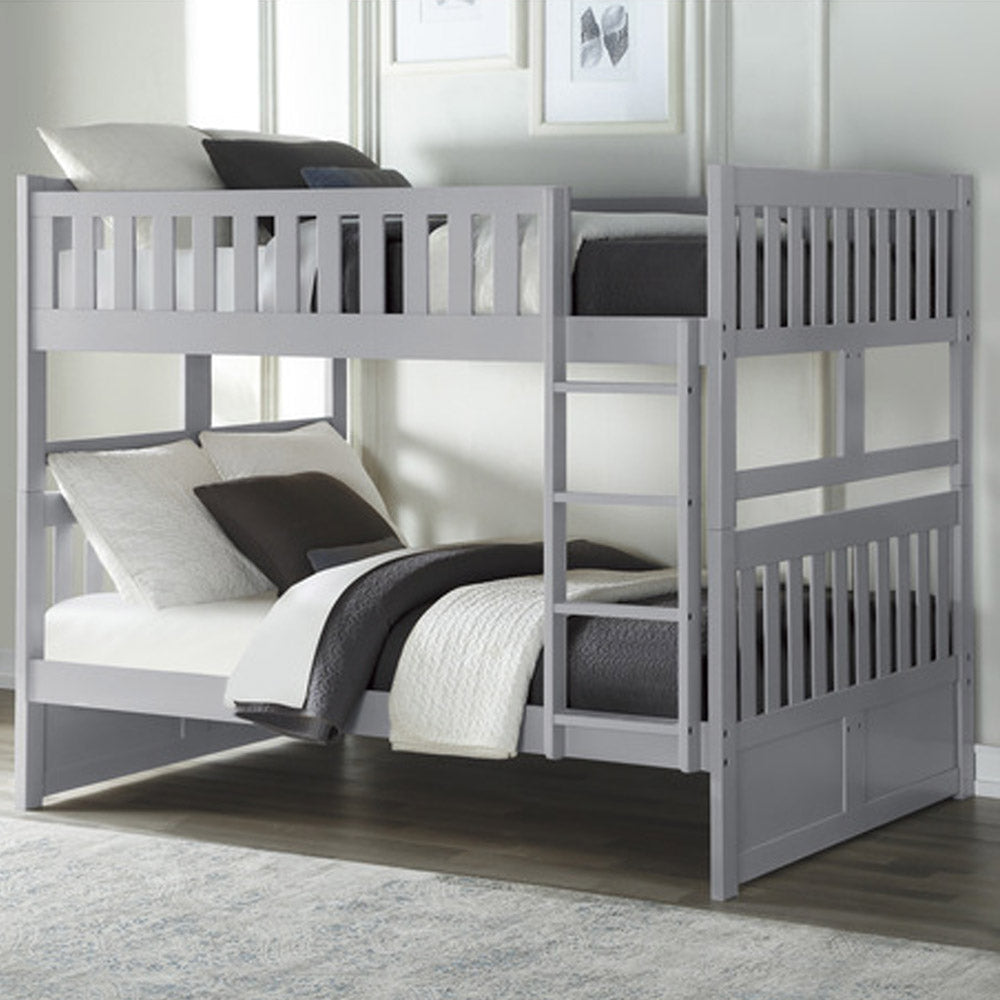 Gray full over full bunk bed with ladder and guardrails for kids or guest rooms – Los Angeles