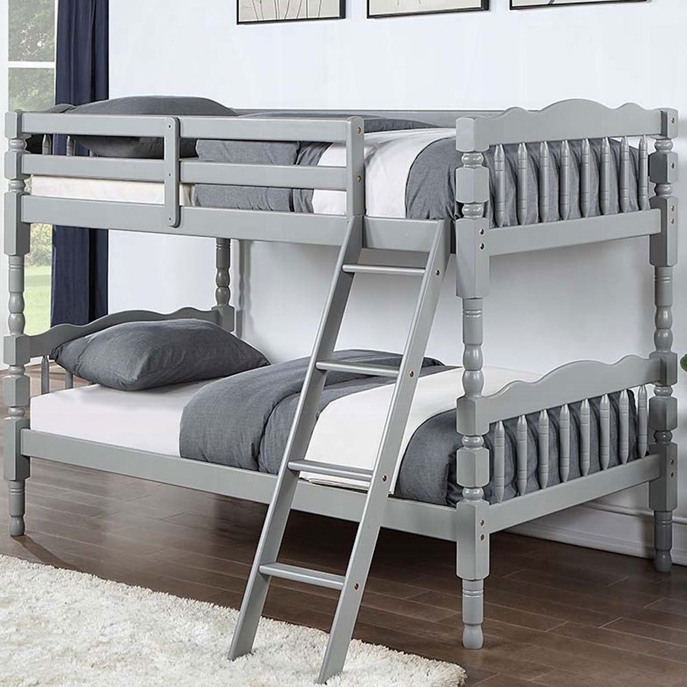 Gray twin bunk bed with convertible design and front ladder – Kids Furniture in Eagle Rock, Los Angeles