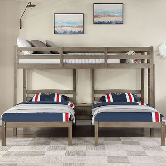 Gray triple twin bunk bed with loft and built-in nightstand — modern kids furniture from Kids & Baby Superstore Eagle Rock Los Angeles, serving Pasadena and Glendale.