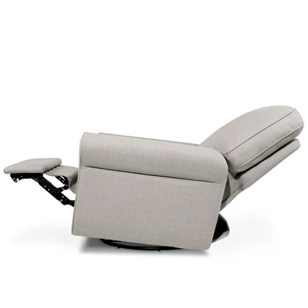 Monroe power recliner and swivel glider in performance grey eco-twill placed in a cozy nursery, ideal for Glendale and Los Angeles parents