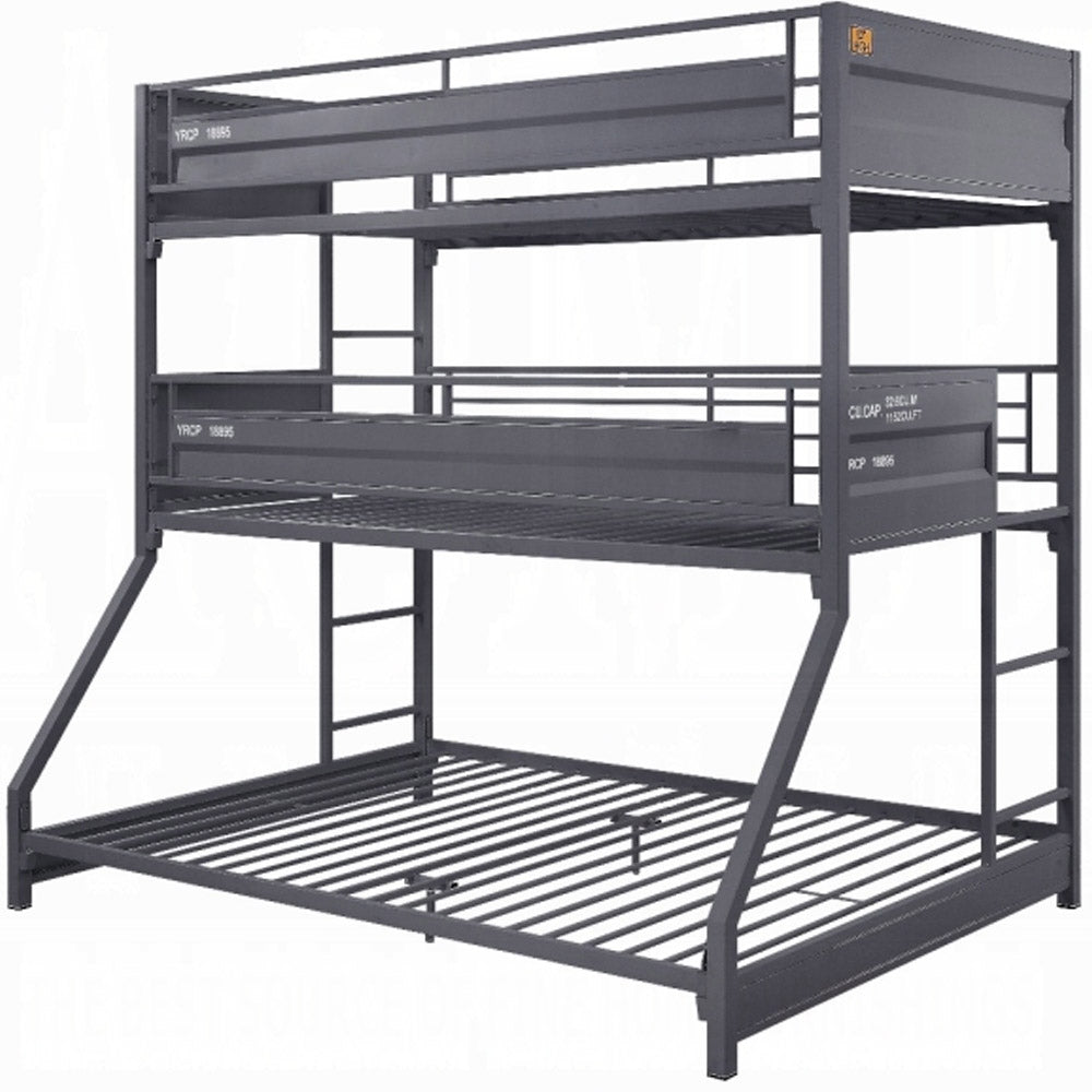 Gunmetal triple bunk bed with twin over twin over full design for Pasadena bedrooms.