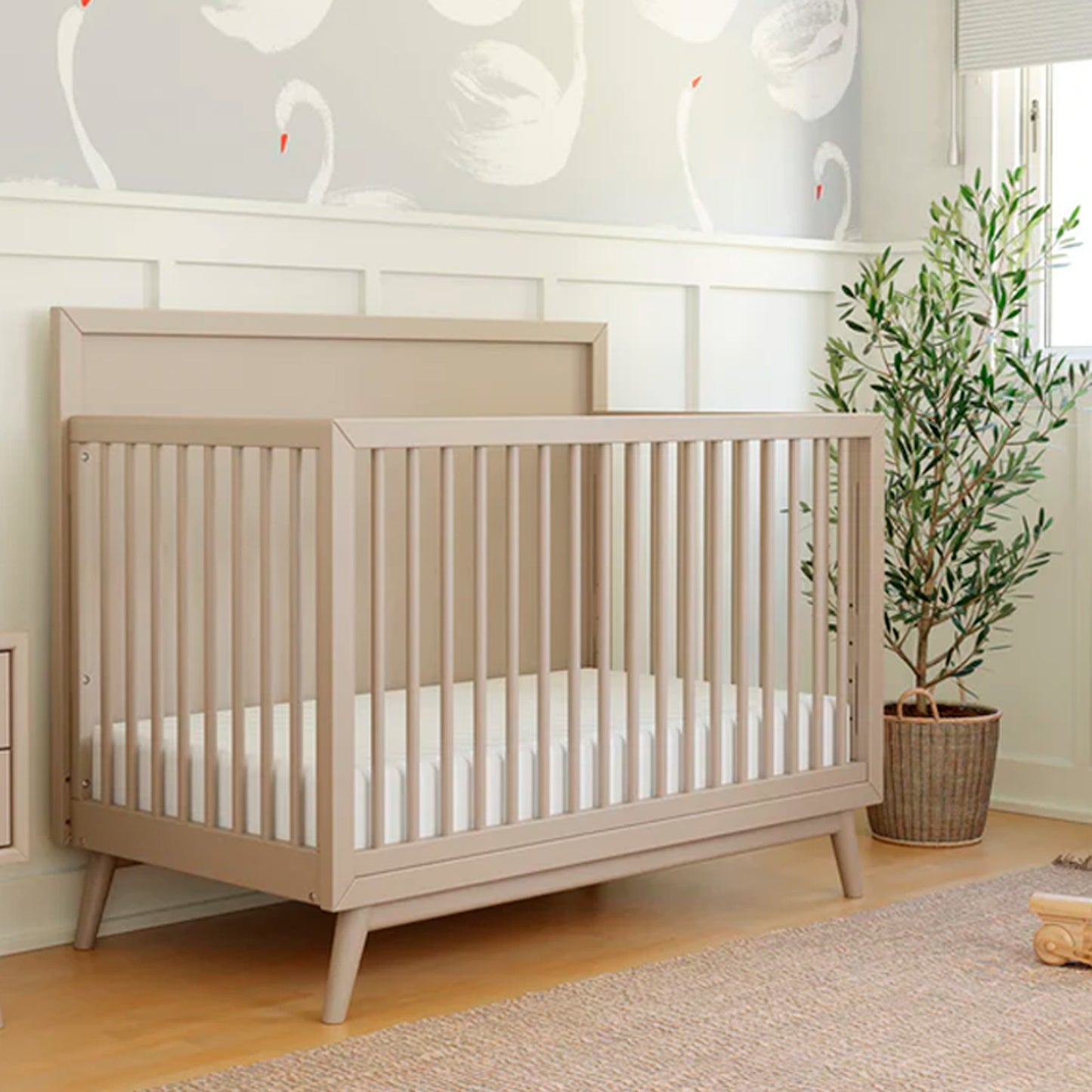 KFS-894 4-in-1 Convertible Mid-Century Crib in Taupe