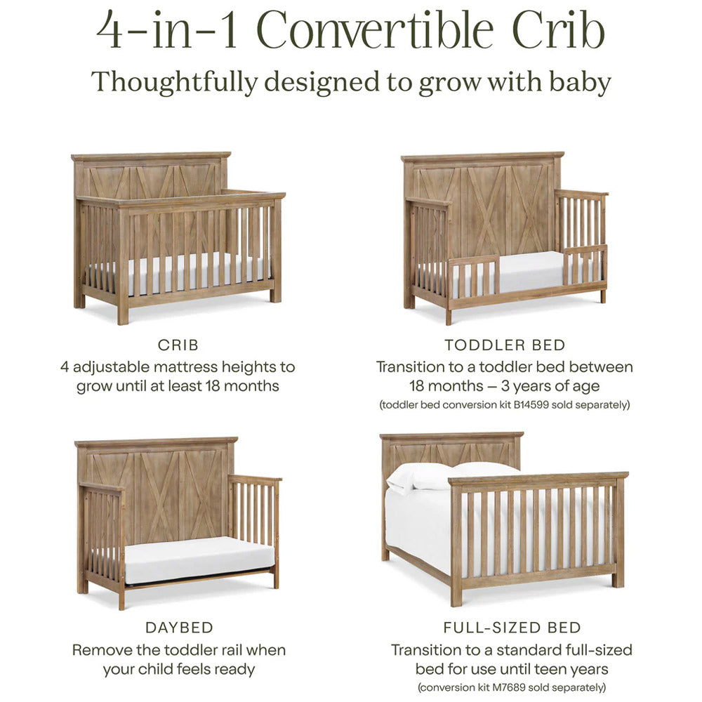 4-in-1 convertible crib with different uses and mattress height adjustments ready for delivery in Los Angeles