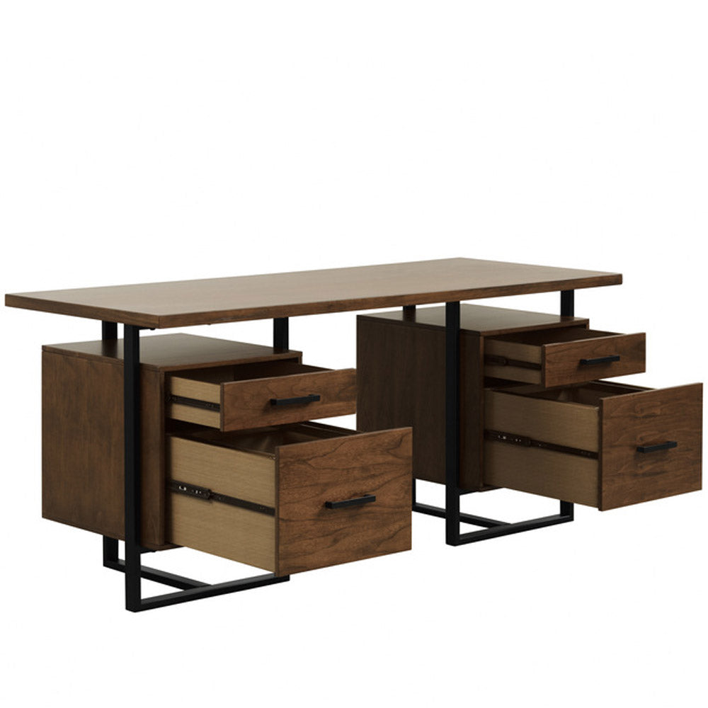 Sedley contemporary walnut veneer desk with black metal frame – 4-drawer home office desk Eagle Rock, Pasadena, Glendale