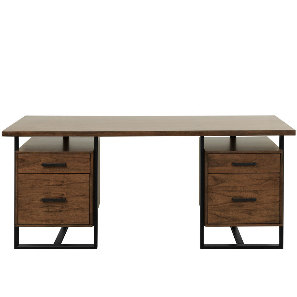 Sedley walnut and black metal writing desk with drawers – modern transitional home office furniture Los Angeles