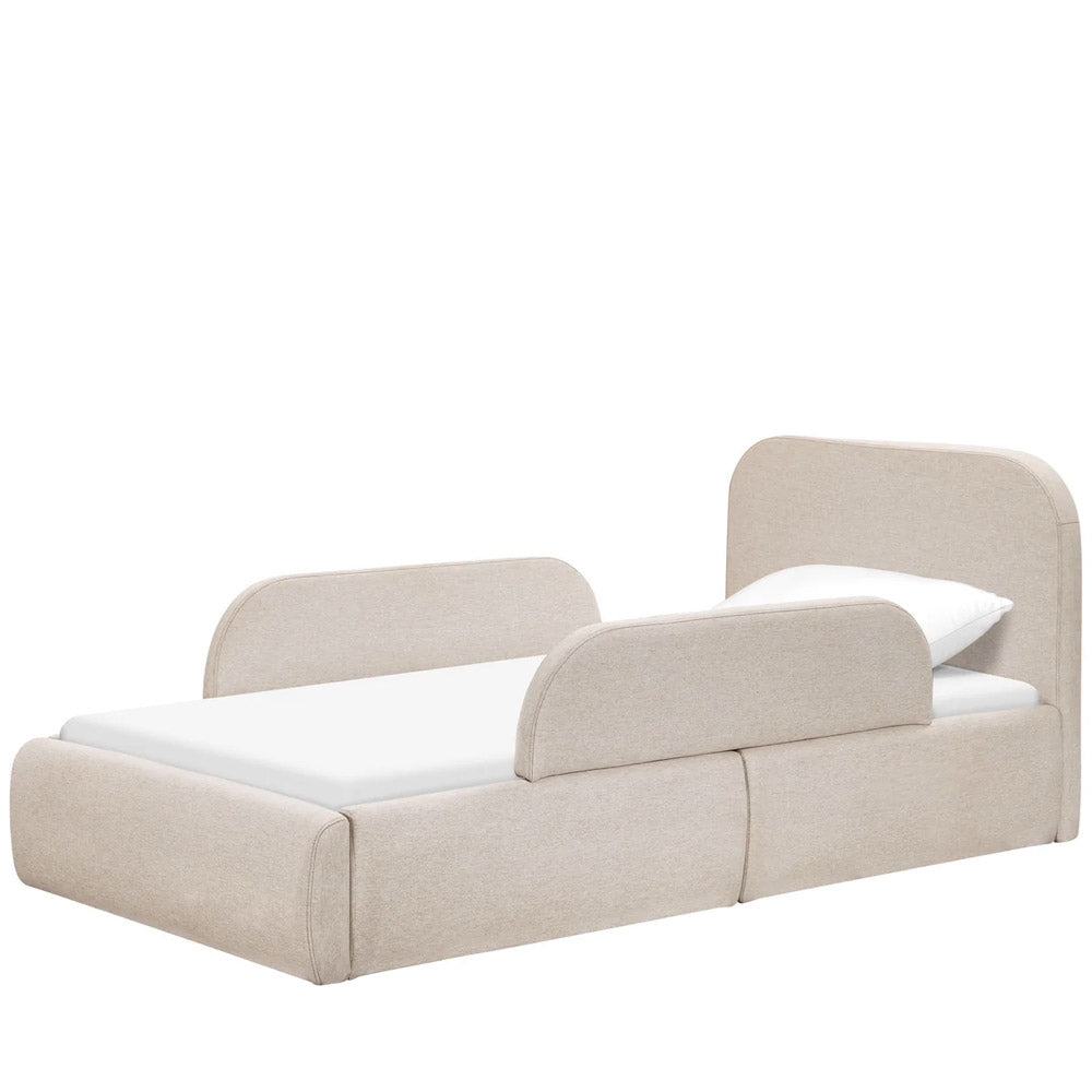 Upholstered low-to-the-ground twin bed for kids bedrooms, perfect for Pasadena, Glendale, and Los Angeles families