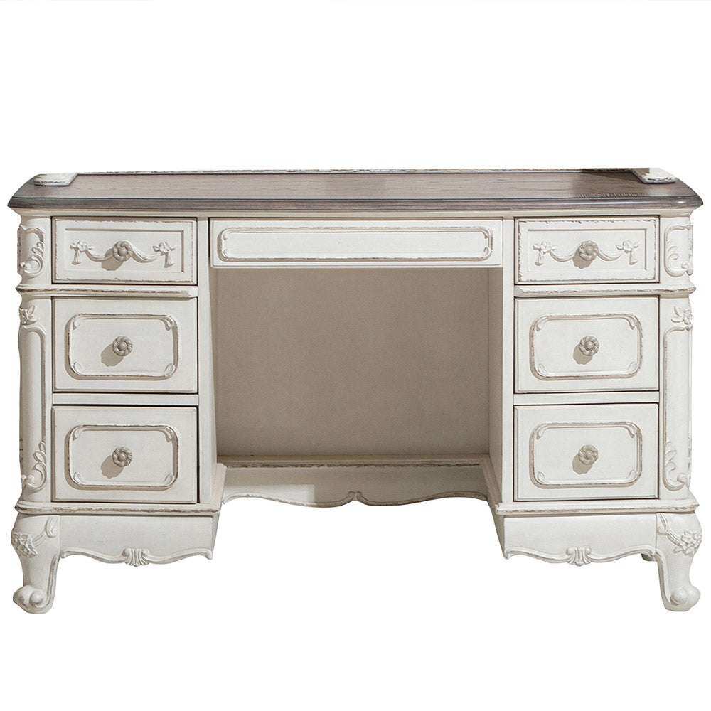 Antique white Victorian-style writing desk with floral hardware and multiple drawers, perfect for kids’ rooms in Glendale.