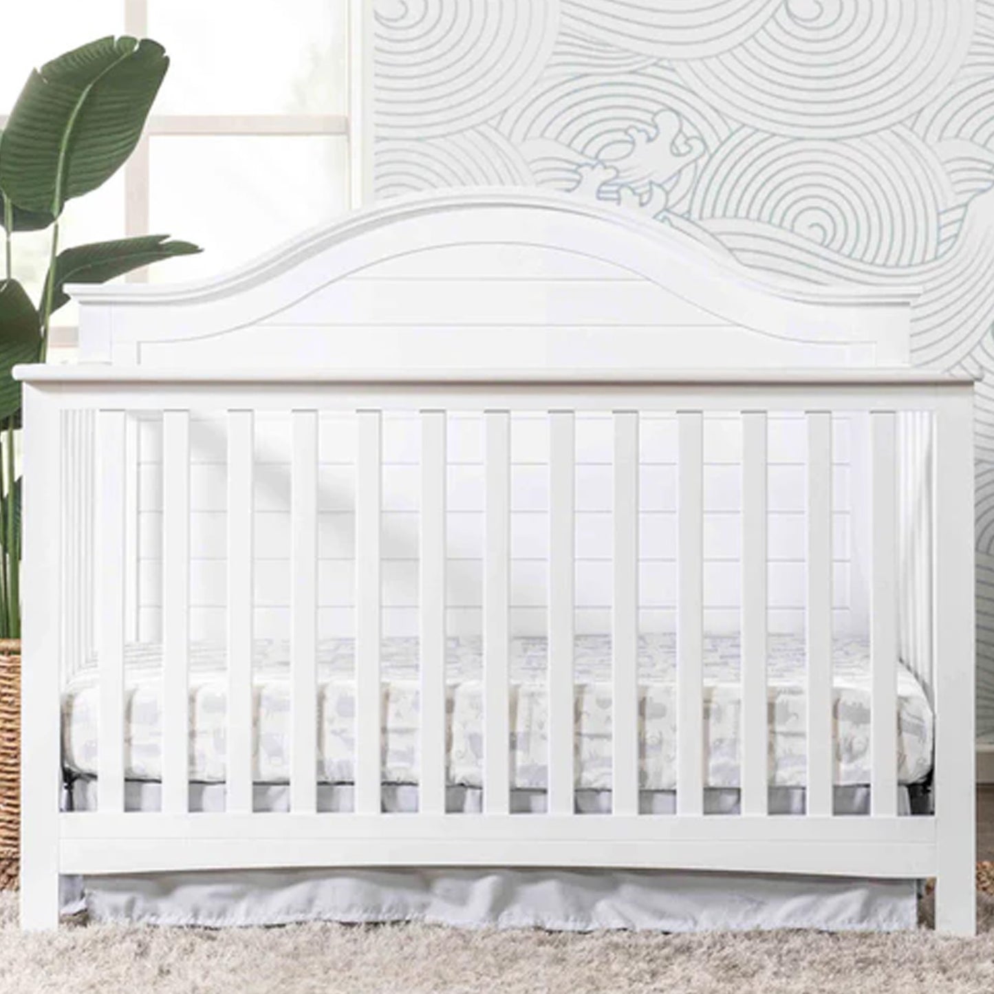 Nolan 4-in-1 convertible crib featuring a contemporary shiplap headboard and classic Americana styling available at Kids Furniture Superstore in Los Angeles