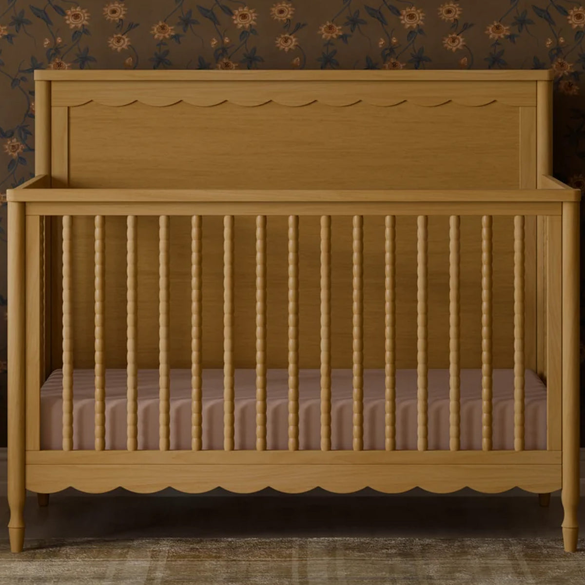 Convertible baby crib in Honey finish for families shopping nursery furniture in Southern California
