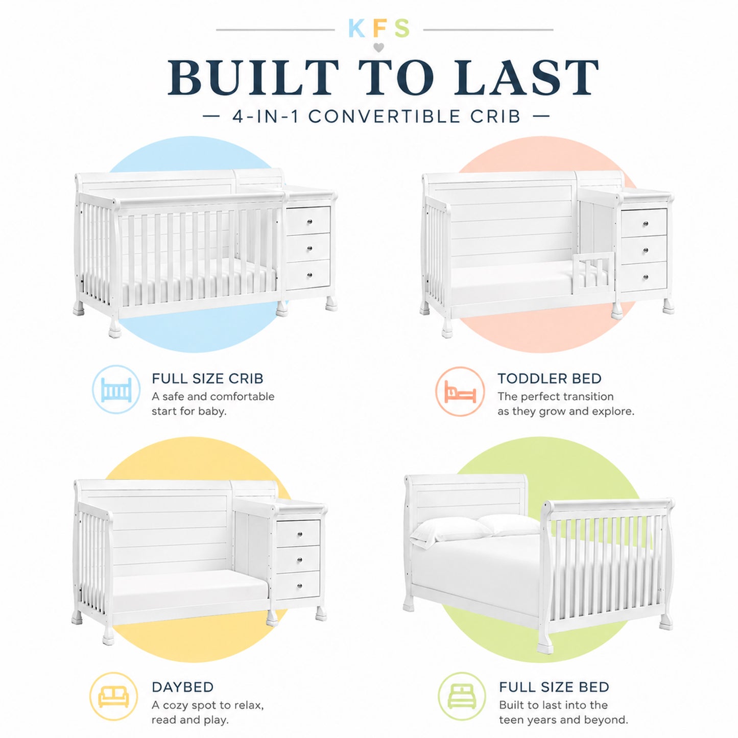 Non-toxic baby crib with changing table made from sustainable New Zealand pine wood and built for every stage of childhood.