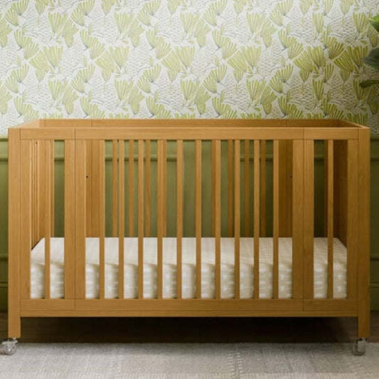 Babyletto Rolli 9-in-1 convertible all-stages crib in honey with bassinet and toddler bed kits – versatile crib for Los Angeles families