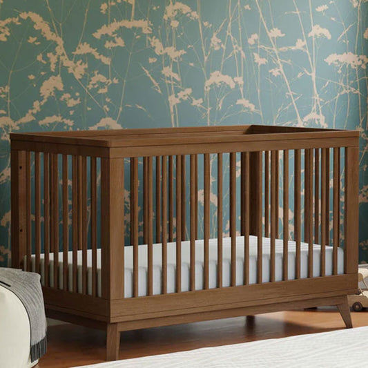 Modern Babyletto Scoot crib in white and walnut finish, shop kids furniture near Glendale Pasadena