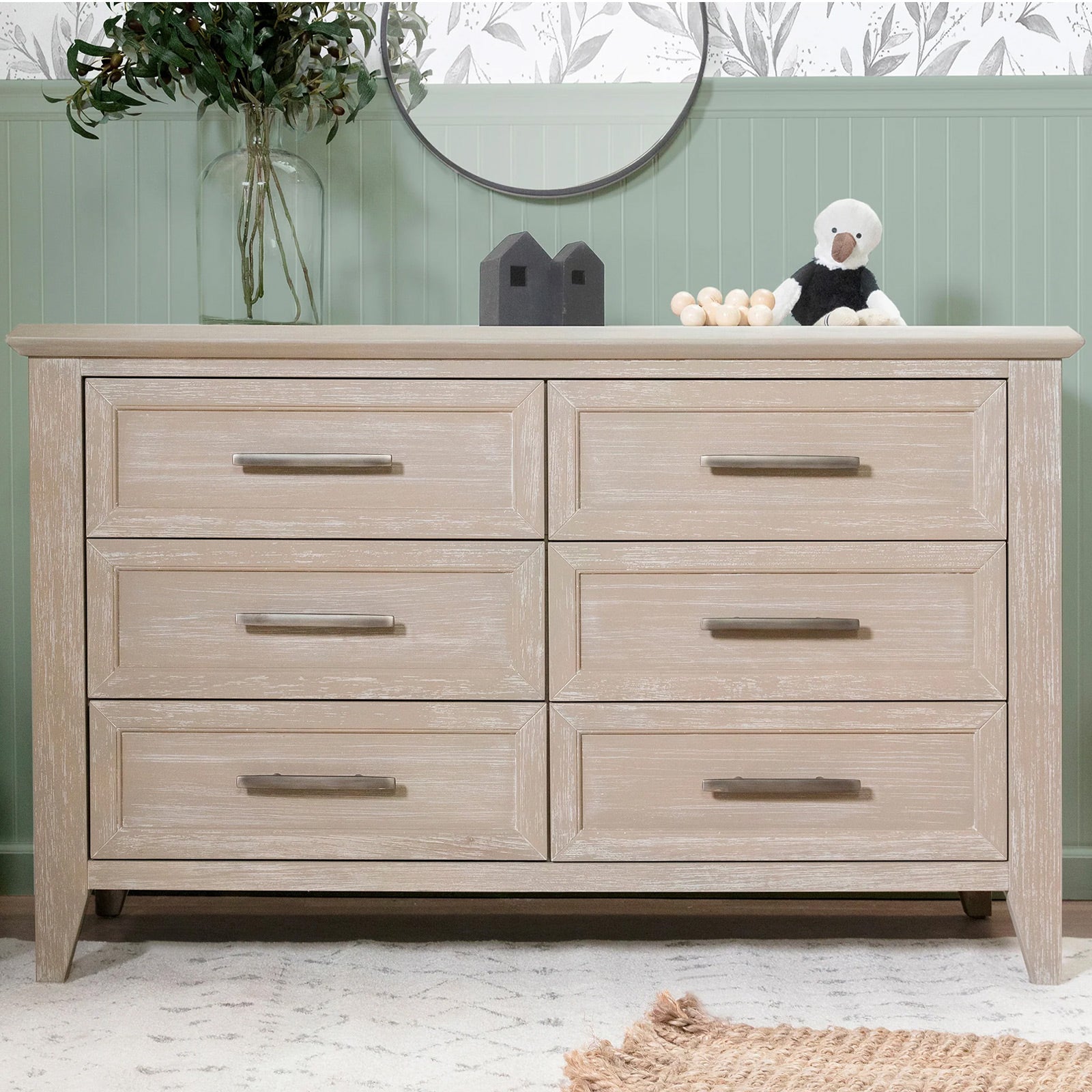 Barrow 6 Drawer Dresser by Namesake in rustic wood finish with spacious storage drawers for nursery, kids bedroom, or teen room
