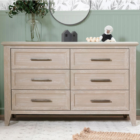 Barrow 6 Drawer Dresser by Namesake in rustic wood finish with spacious storage drawers for nursery, kids bedroom, or teen room
