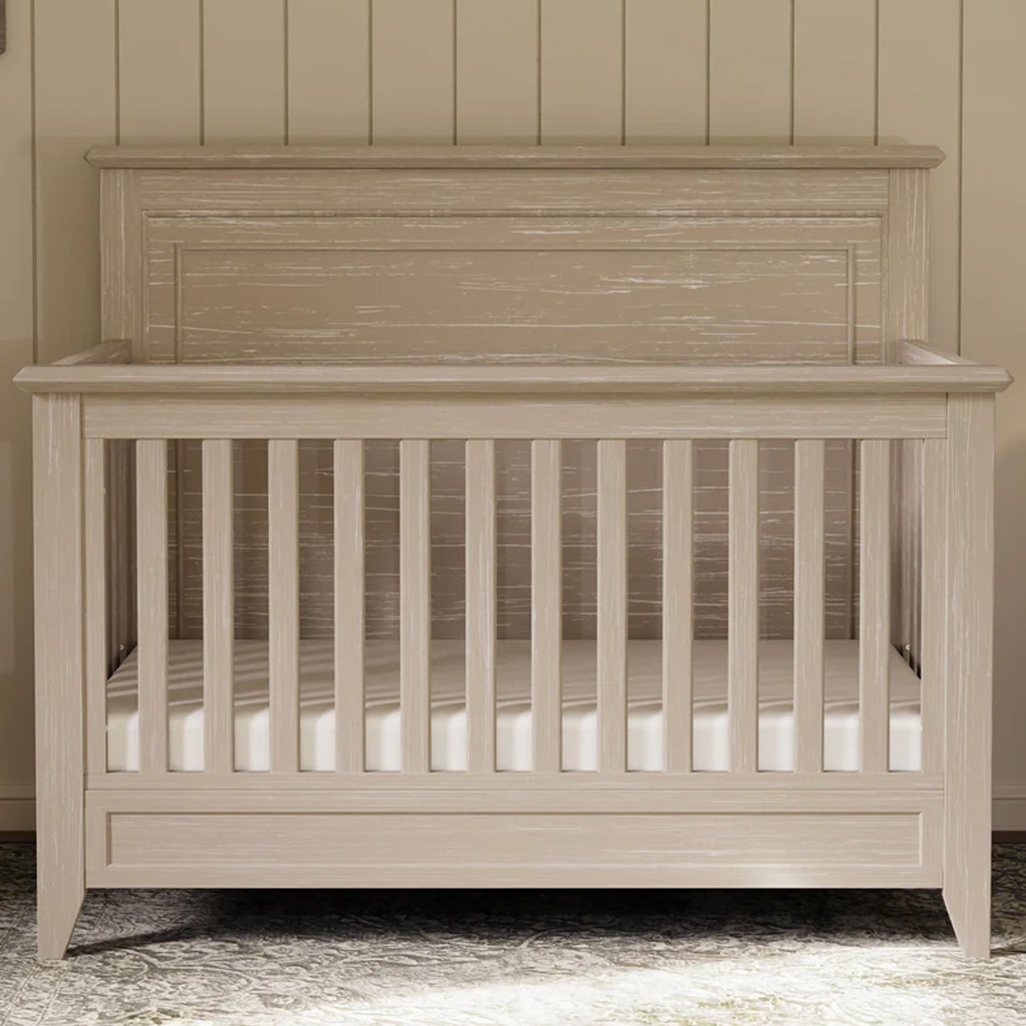 Premium rustic convertible baby crib featuring a flat top design for modern and traditional nurseries in Southern California
