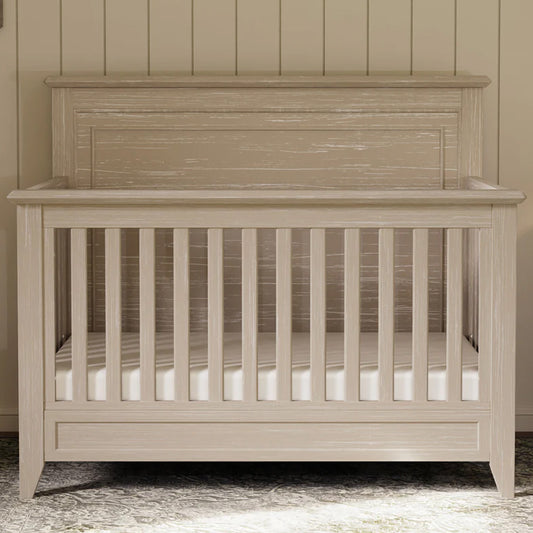 Premium rustic convertible baby crib featuring a flat top design for modern and traditional nurseries in Southern California