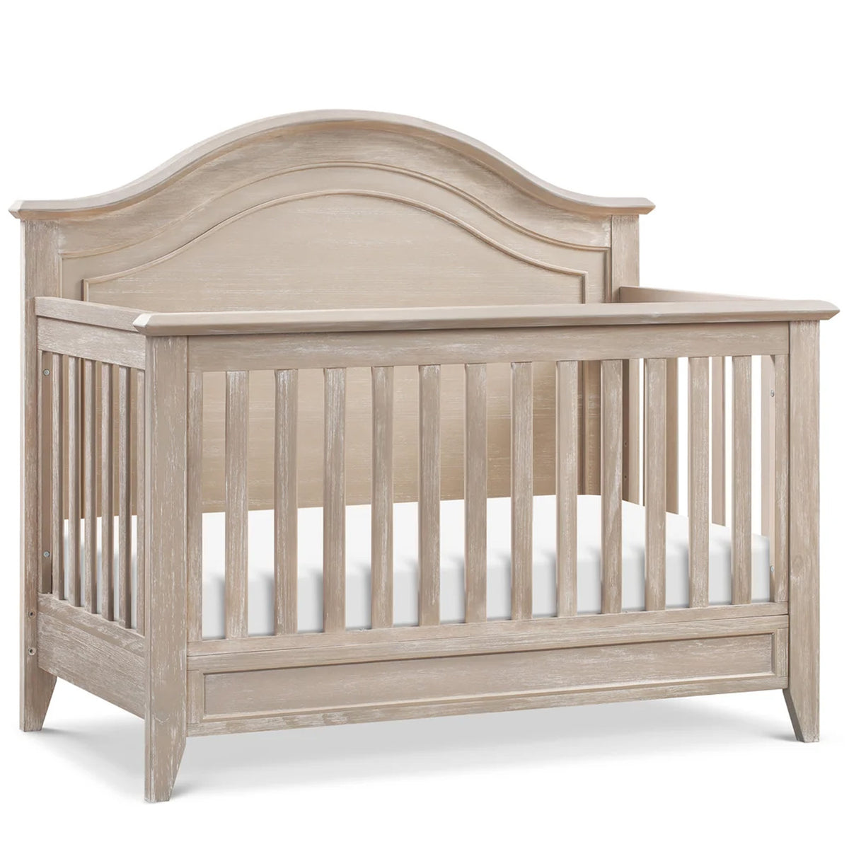 Modern Barrow Rustic baby crib with elegant curve top design and convertible functionality in Los Angeles.