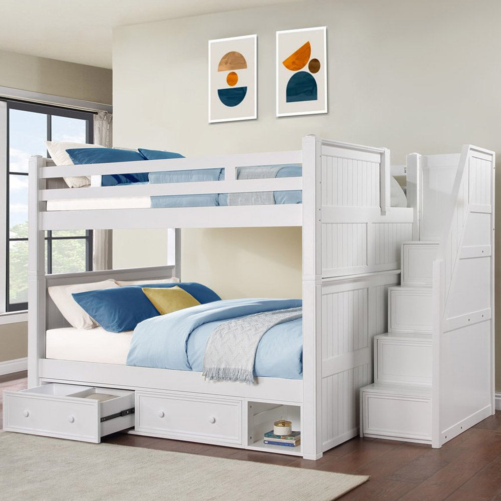 Elegant Bellamy Queen Bunk Bed with stairs for kids and teens – white finish – available in Los Angeles Eagle Rock