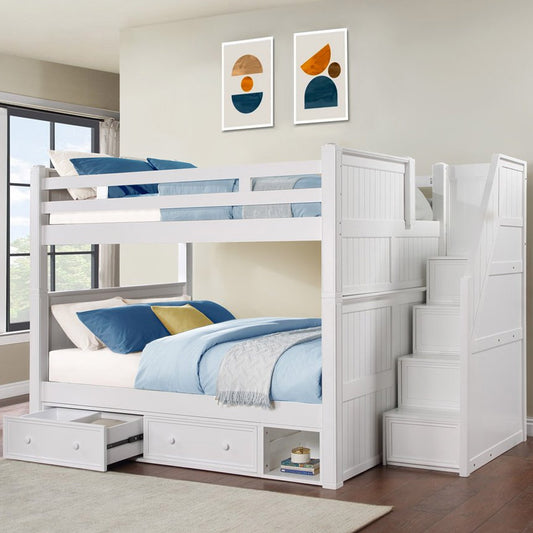 Elegant Bellamy Queen Bunk Bed with stairs for kids and teens – white finish – available in Los Angeles Eagle Rock