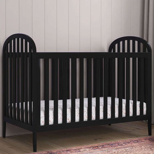 Black 3-in-1 convertible crib with adjustable mattress height – baby furniture in Los Angeles