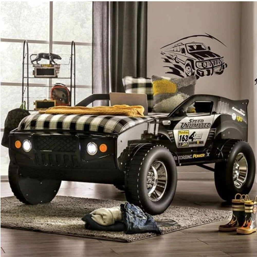 Black twin race car bed for kids β sleek and durable childrenβs car bed sold at Kids & Baby Superstore in Eagle Rock, Los Angeles near Pasadena & Glendale