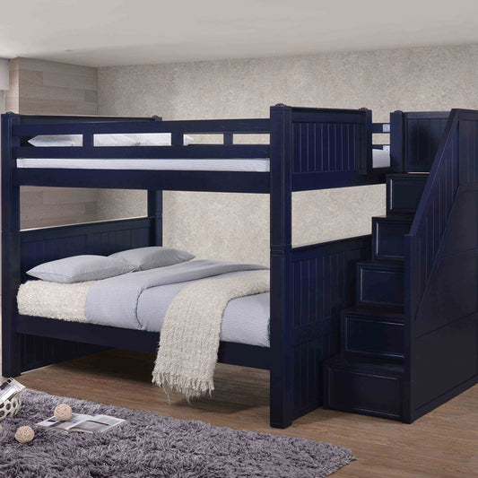 Blue twin over full bunk bed with stairs and built-in storage drawers – Los Angeles, CA