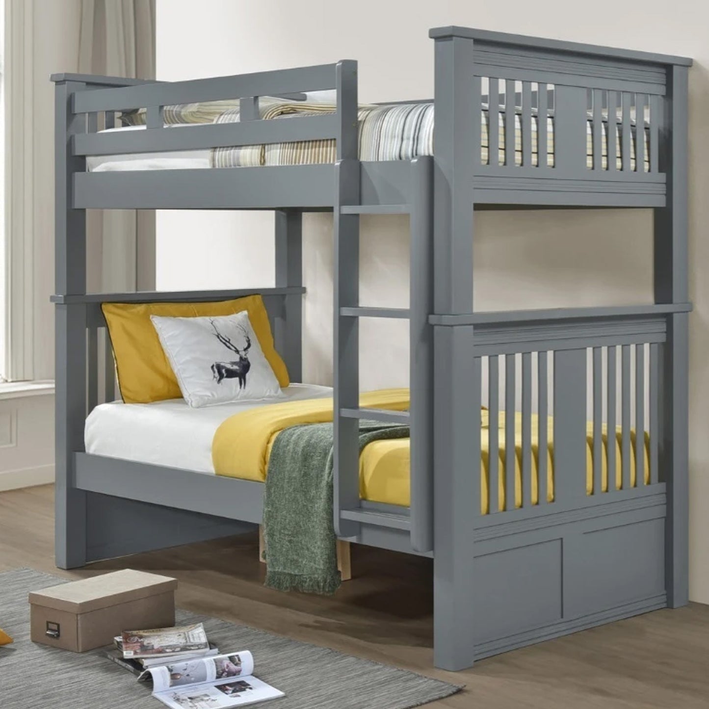 KFS-544 Gray Twin Over Twin Convertible Bunk Bed