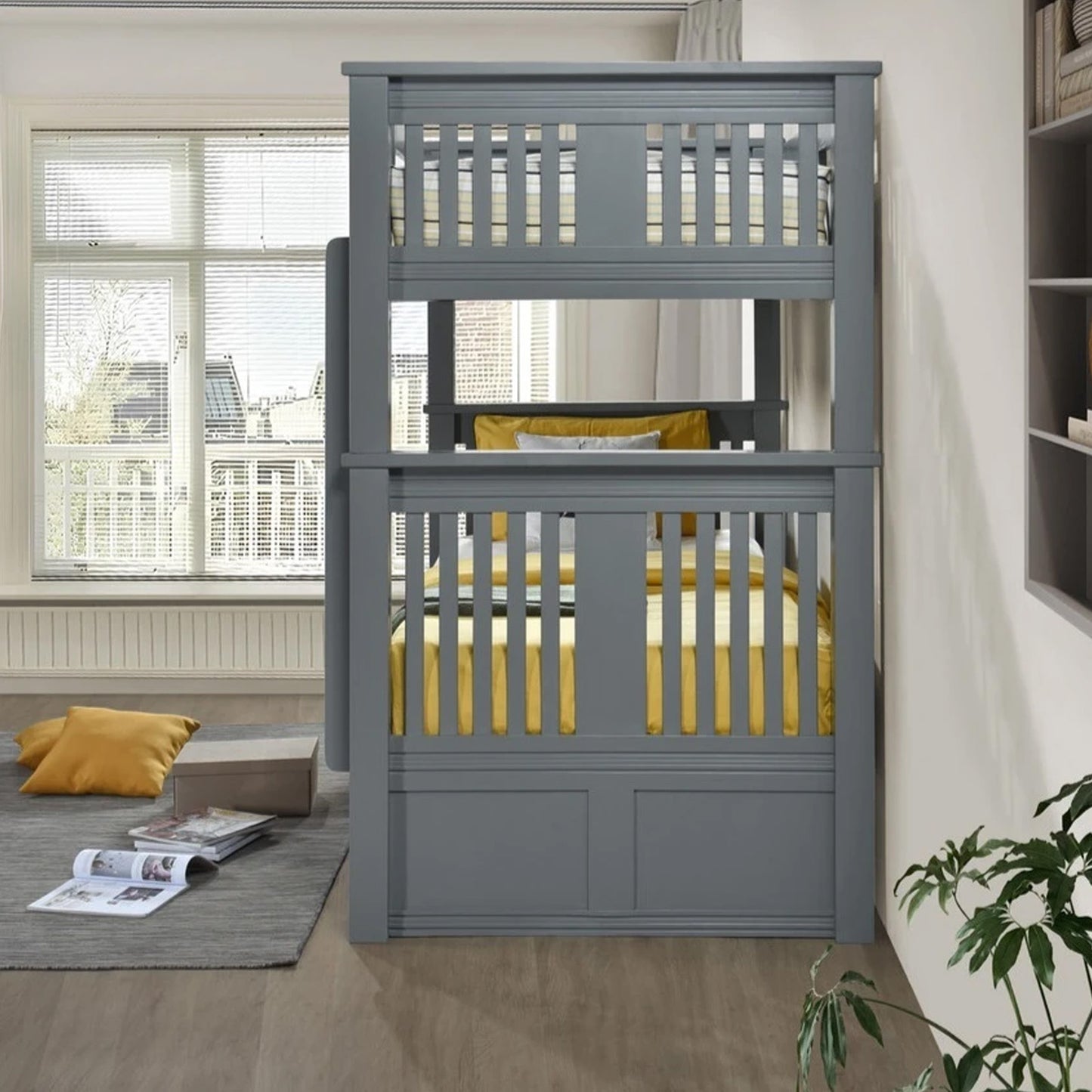 KFS-544 Gray Twin Over Twin Convertible Bunk Bed