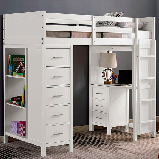 Cassidy 49103 Twin Loft Bed in White with storage drawers – ideal kids loft bed for homes in Los Angeles, Glendale, and Pasadena
