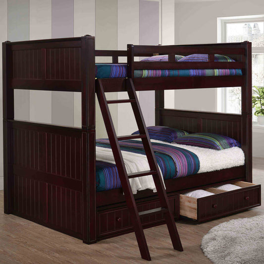 Eberhardt Espresso Full over Full Bunk Bed – solid wood dark finish – Los Angeles Eagle Rock furniture