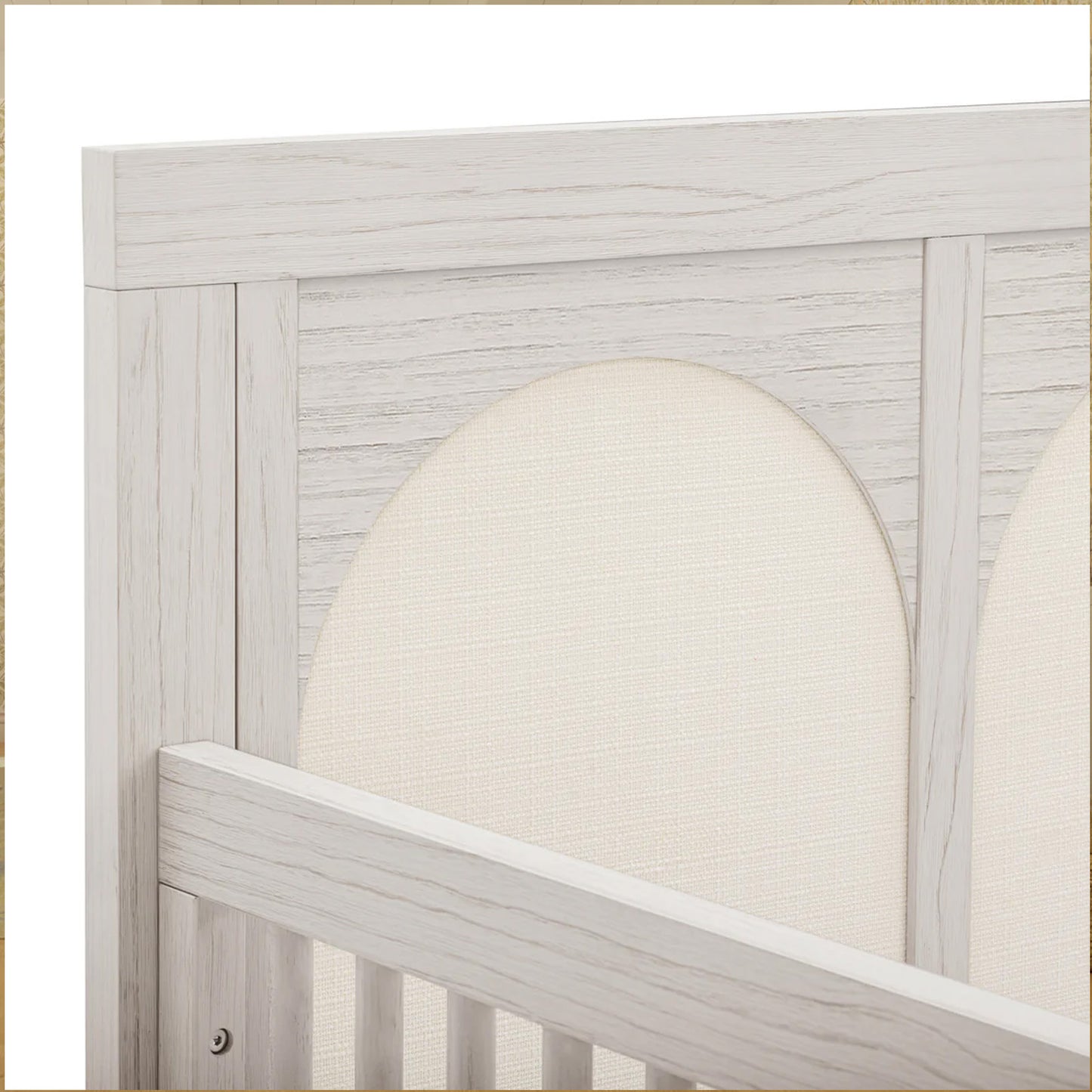 KFS-611 Heritage Upholstered 4-in-1 Convertible Crib in White Driftwood
