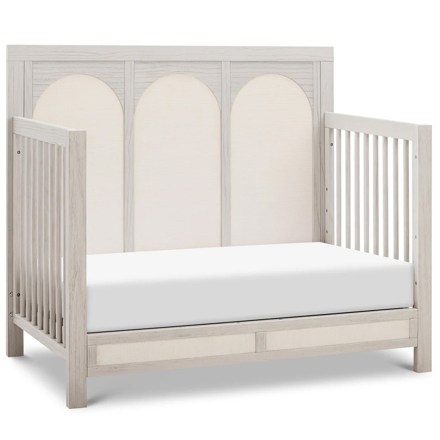 KFS-611 Heritage Upholstered 4-in-1 Convertible Crib in White Driftwood