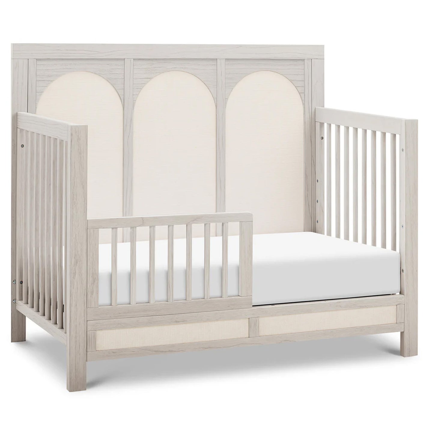 KFS-611 Heritage Upholstered 4-in-1 Convertible Crib in White Driftwood