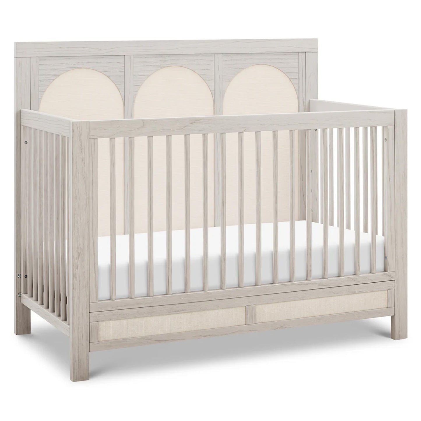 KFS-611 Heritage Upholstered 4-in-1 Convertible Crib in White Driftwood