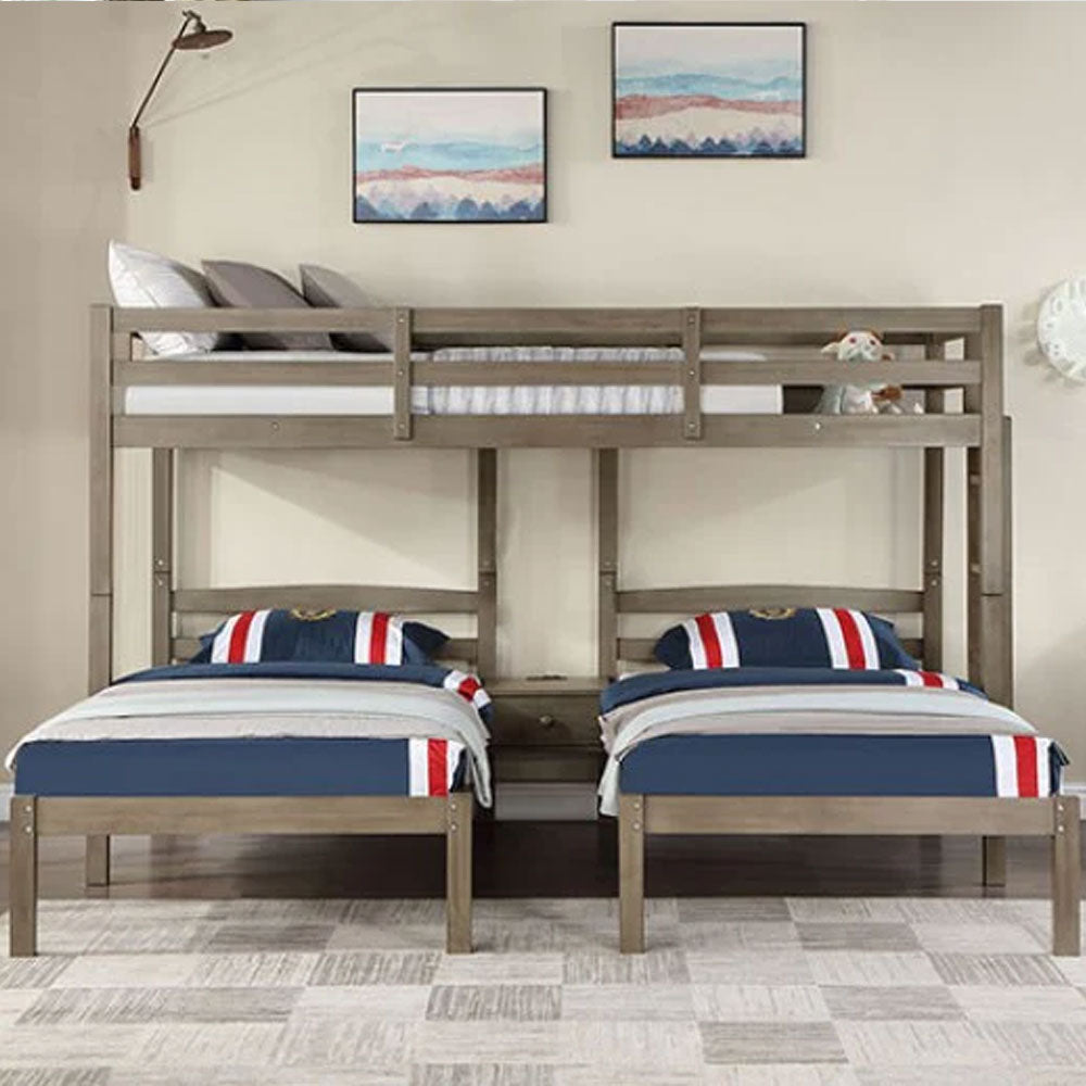 Gray triple twin bunk bed with loft and built-in nightstand β modern kids furniture from Kids & Baby Superstore Eagle Rock Los Angeles, serving Pasadena and Glendale.