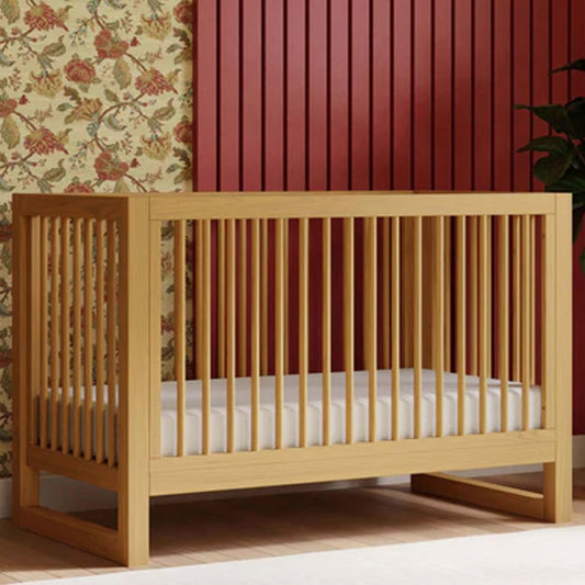 Nantucket 3-in-1 convertible crib in honey wood finish with toddler bed conversion kit, timeless nursery furniture for Los Angeles homes