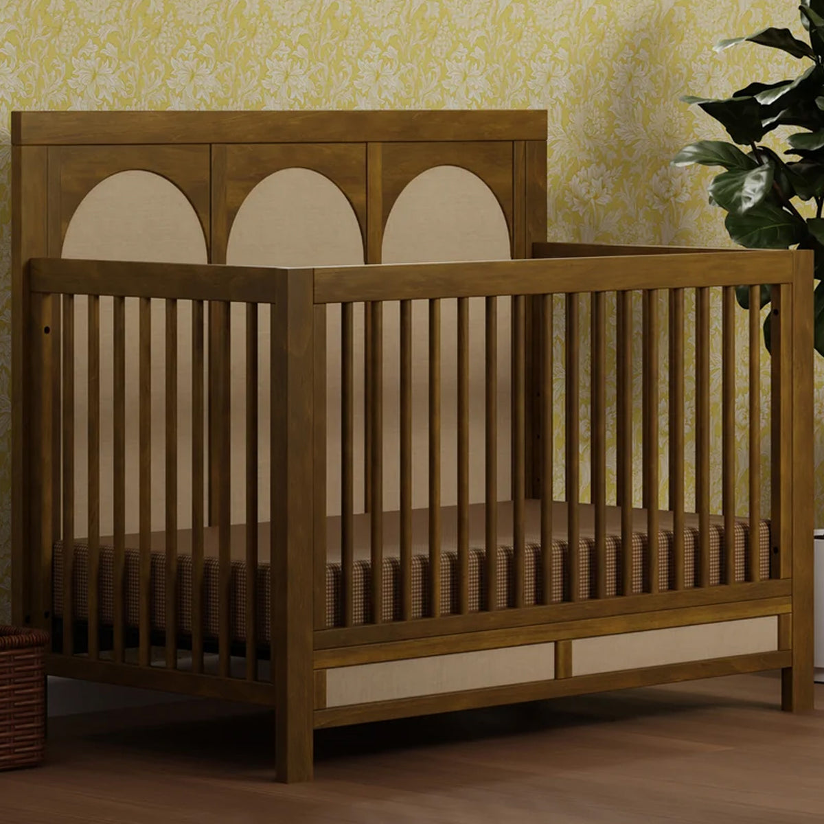 Modern Natural Walnut 4-in-1 convertible baby crib with sturdy wood construction