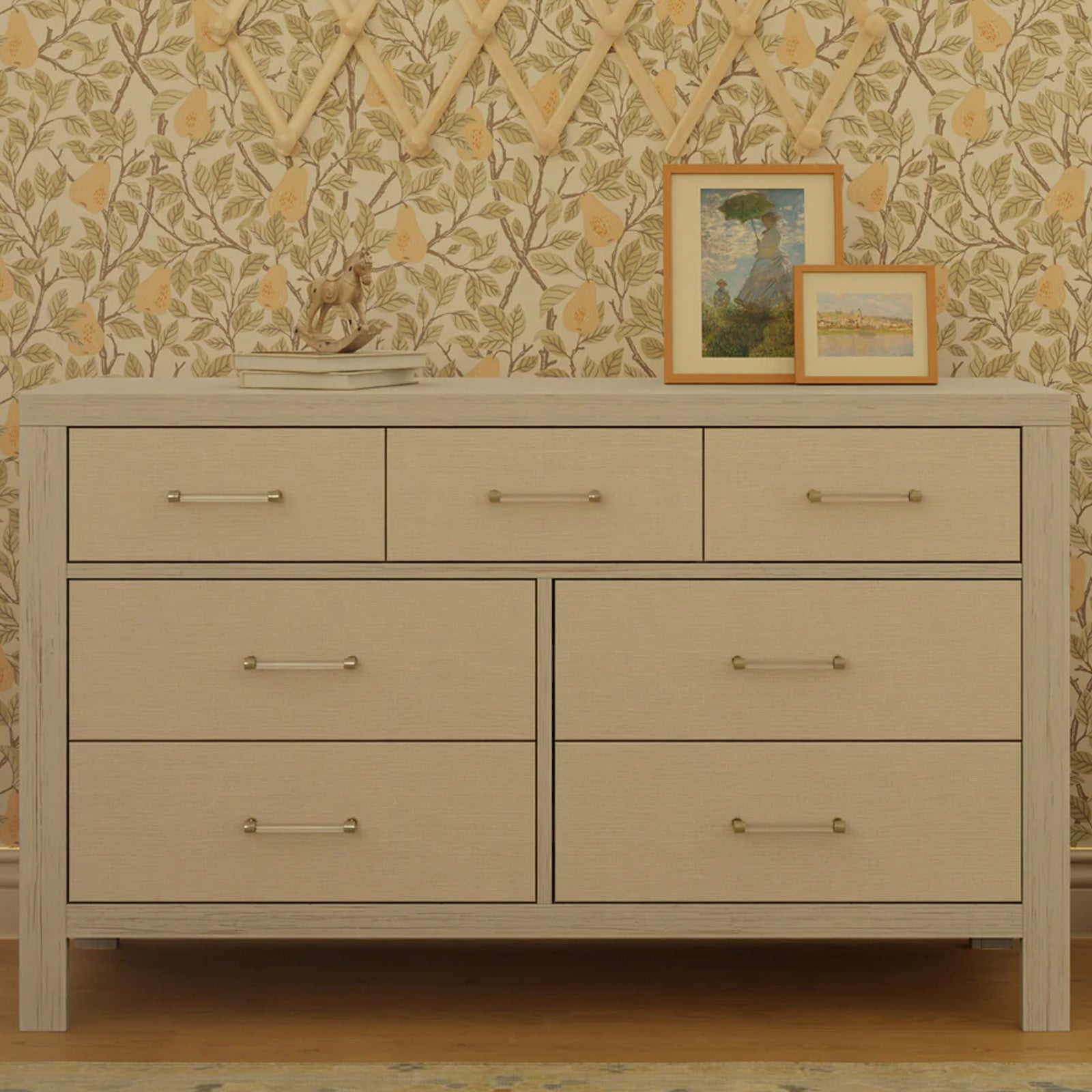 KFS-247 heirloom fabric 7 drawer nursery dresser with premium storage