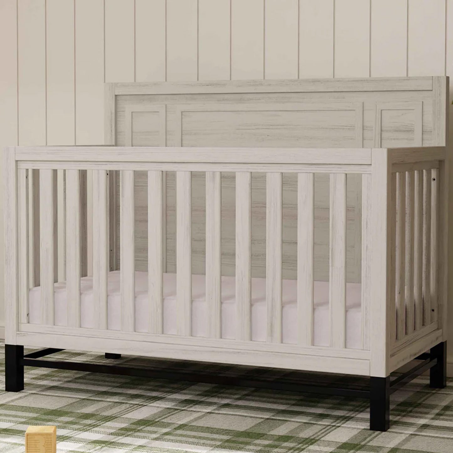 KFS-101 Modern Farmhouse 4-in-1 Convertible Crib – White Driftwood