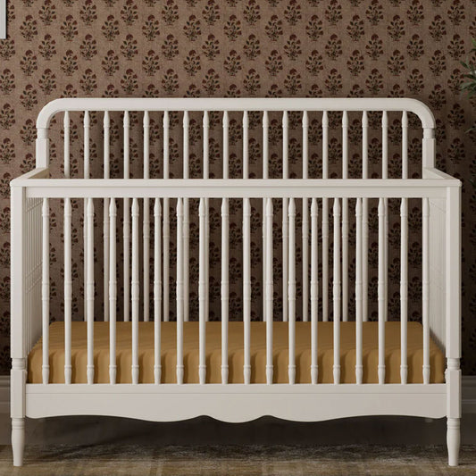 Liberty 4-in-1 Convertible Spindle Crib in white pinewood, GREENGUARD Gold certified, kids and baby furniture in Eagle Rock Los Angeles