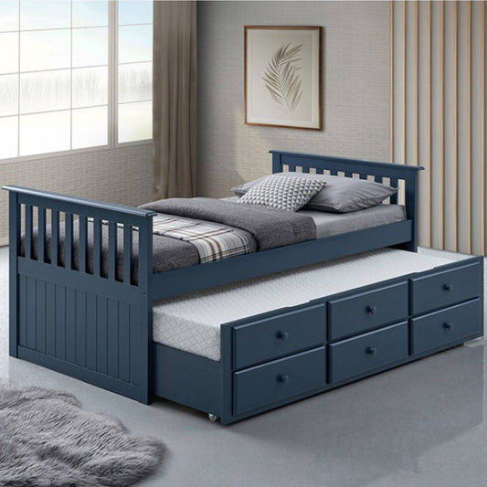 Midnight blue twin bed with trundle drawers in Eagle Rock, Los Angeles