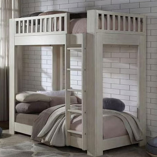 Rustic white twin bunk bed with fixed ladder in Los Angeles kids room