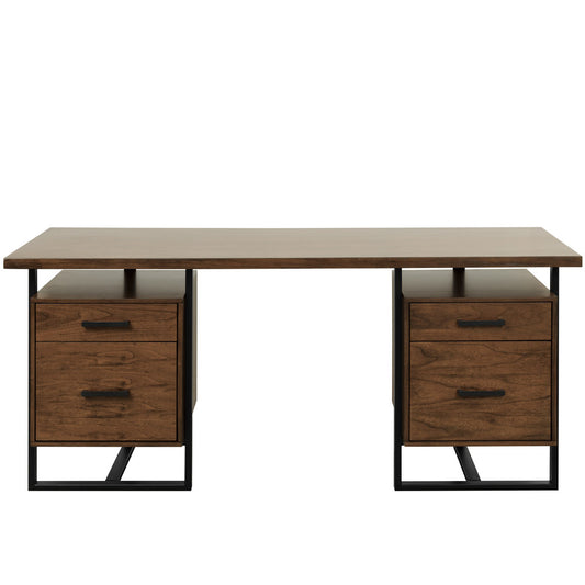 Sedley walnut and black metal writing desk with drawers – modern transitional home office furniture Los Angeles