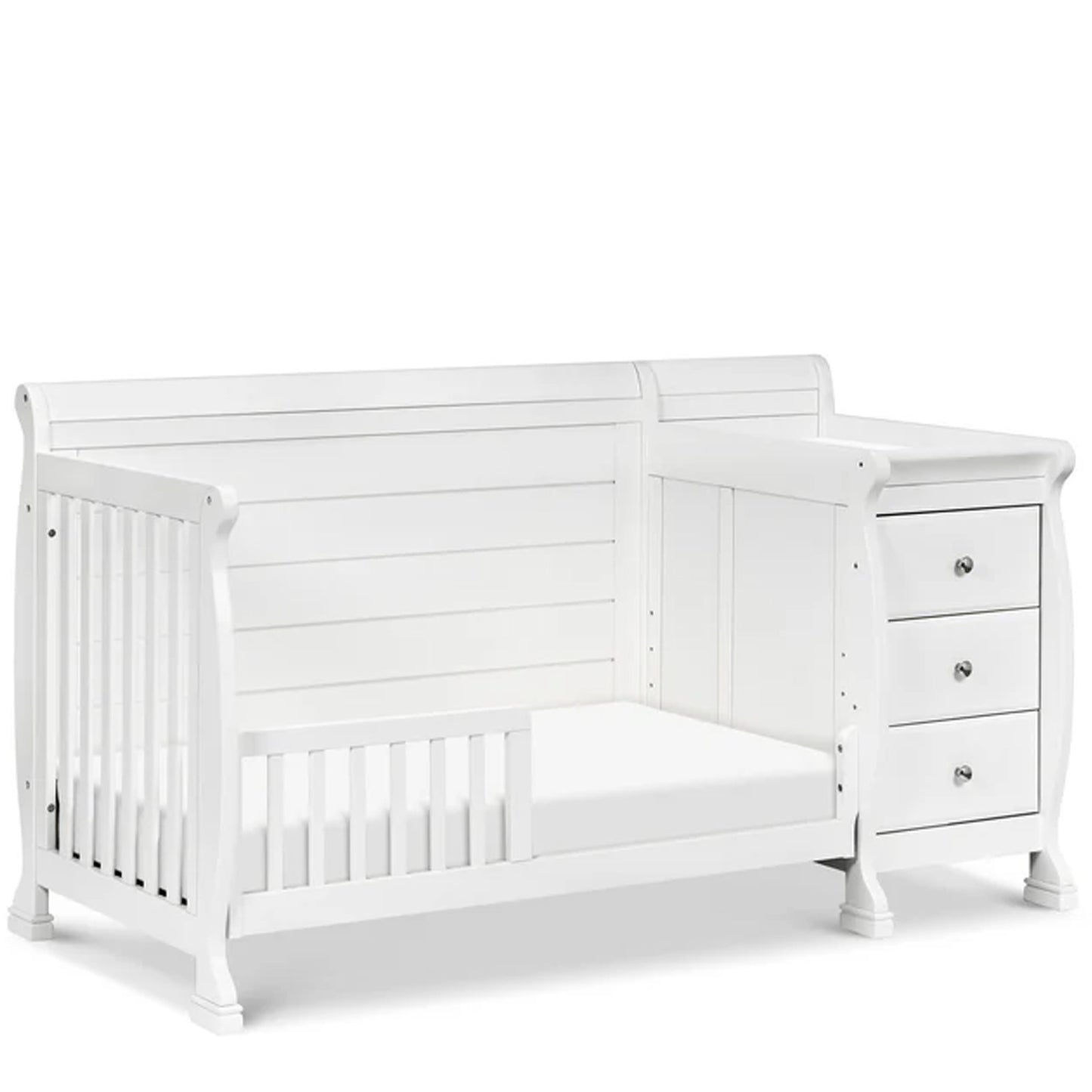 Kids Furniture Superstore 4-in-1 convertible nursery crib with changing table and long-lasting space-saving design.