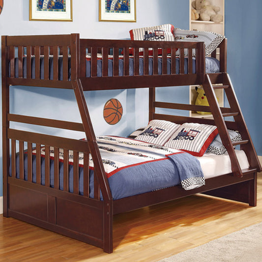 Twin over full bunk bed in dark cherry wood with ladder – perfect for kids or guest rooms in Los Angeles