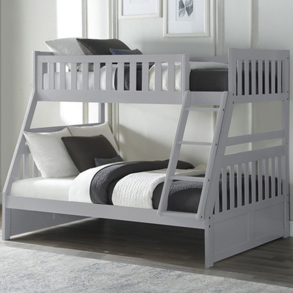 Modern gray twin over full bunk bed with guardrails and ladder – Los Angeles, CA