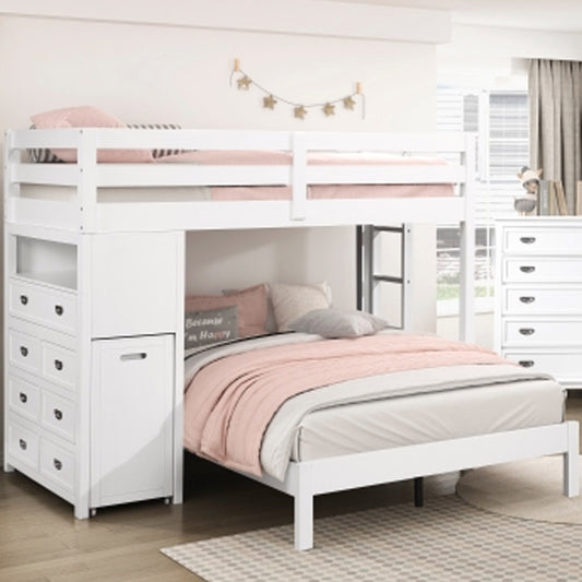 White twin over full loft bunk bed with drawers and rolling desk, available in Eagle Rock, Los Angeles