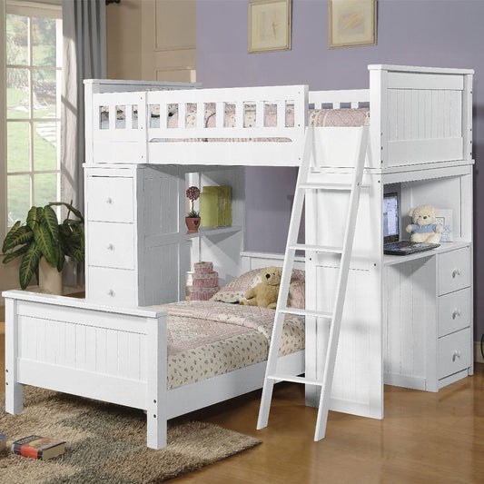 Space-saving white twin loft bed with built-in desk and drawers for kids' rooms in Los Angeles